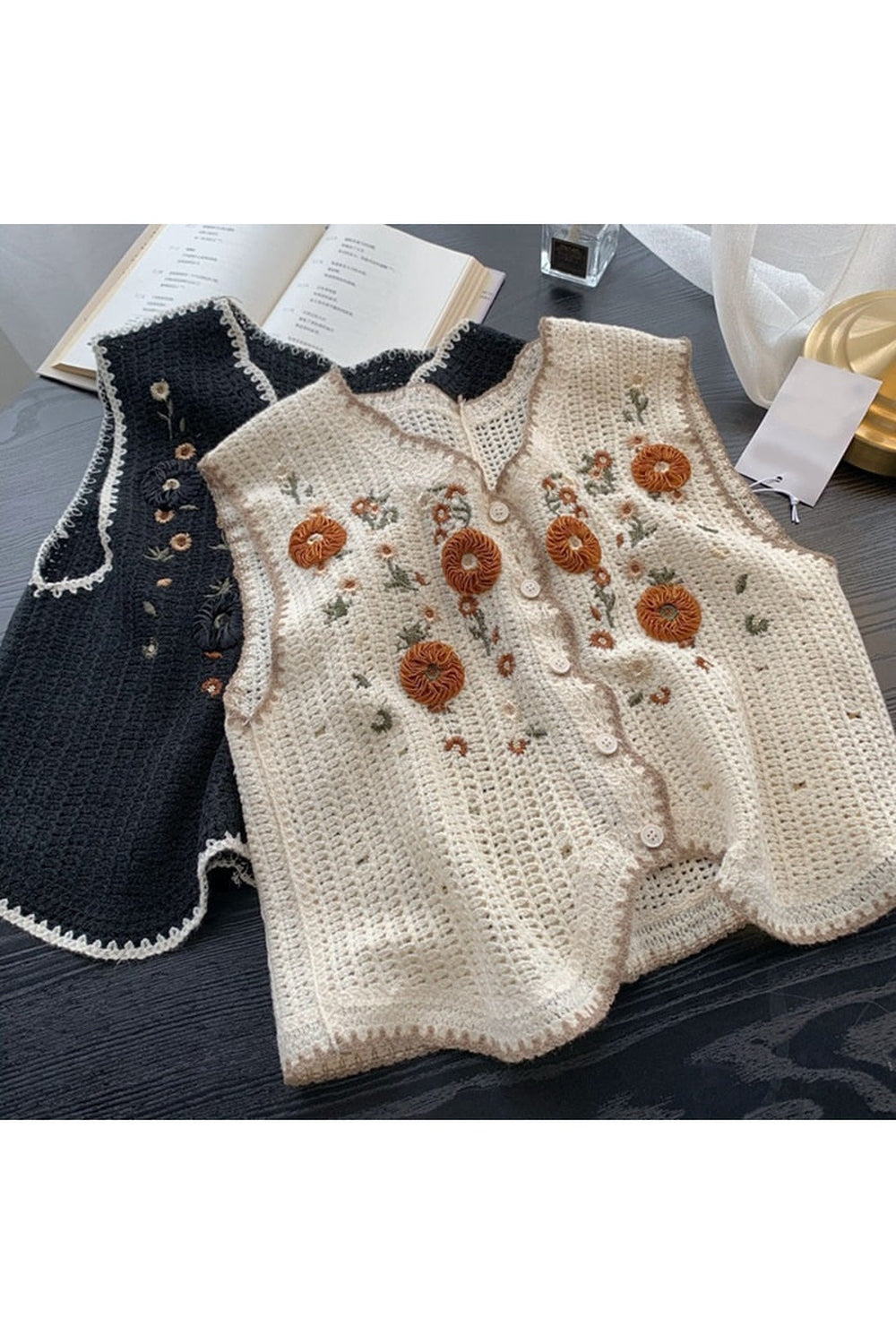 Embroidered Crochet Flower Vest cottagecoreclothes