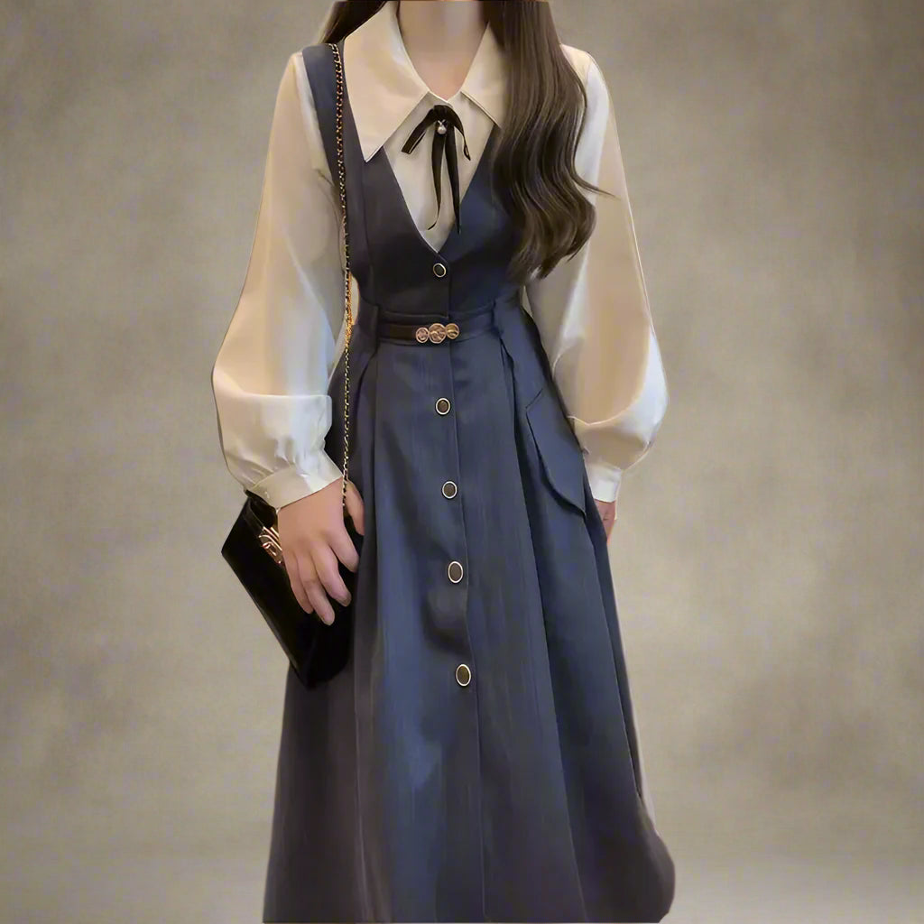 Vintage Buttoned Belle Midi Dress cottagecoreclothes