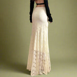 Fairycore Ivory Lace Flared Maxi Skirt cottagecoreclothes