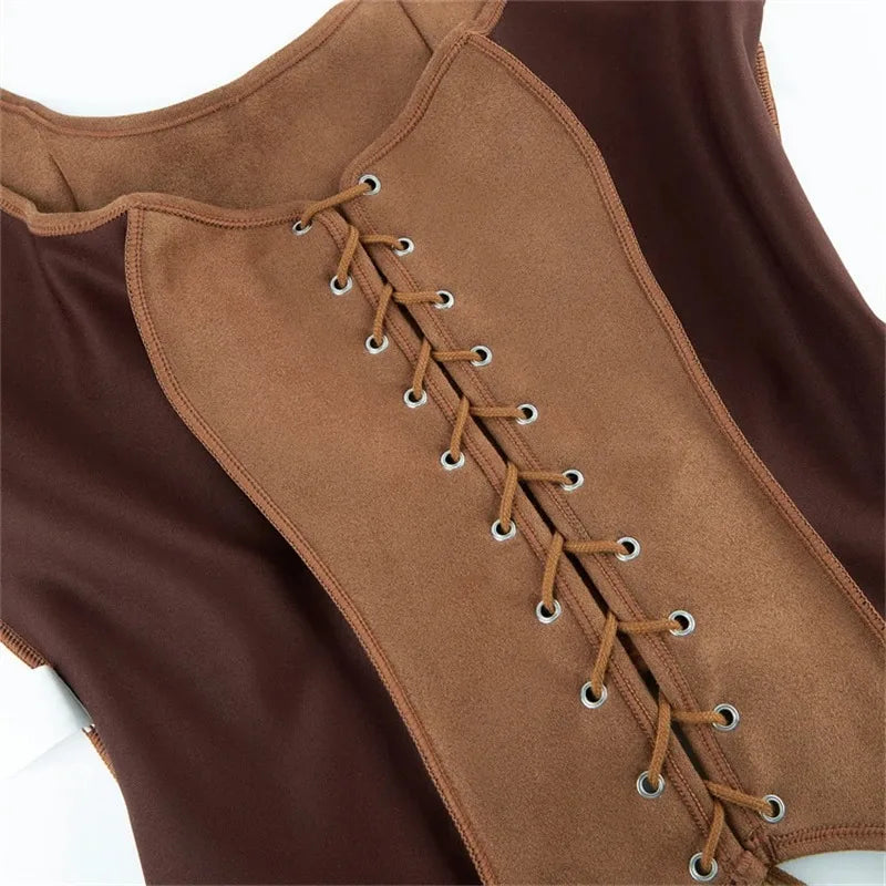 Goblincore Rustic Brown Lace-Up Corset