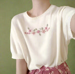 Vintage-Inspired Short Sleeve Knit Blouse cottagecoreclothes