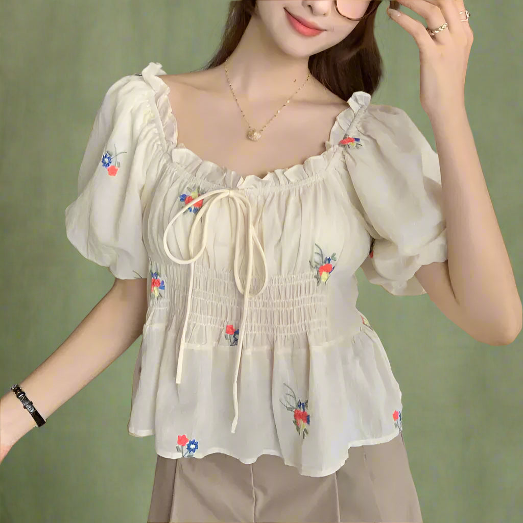 Vintage Square Neck Floral Babydoll Blouse cottagecoreclothes