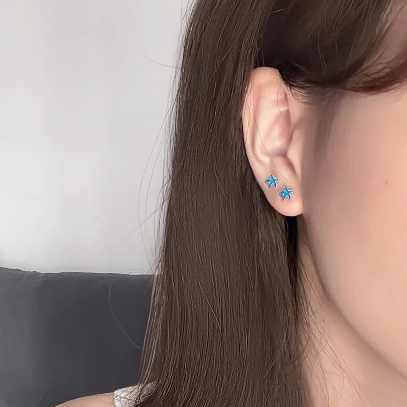 Mermaidcore Blue Starfish Stud Earrings