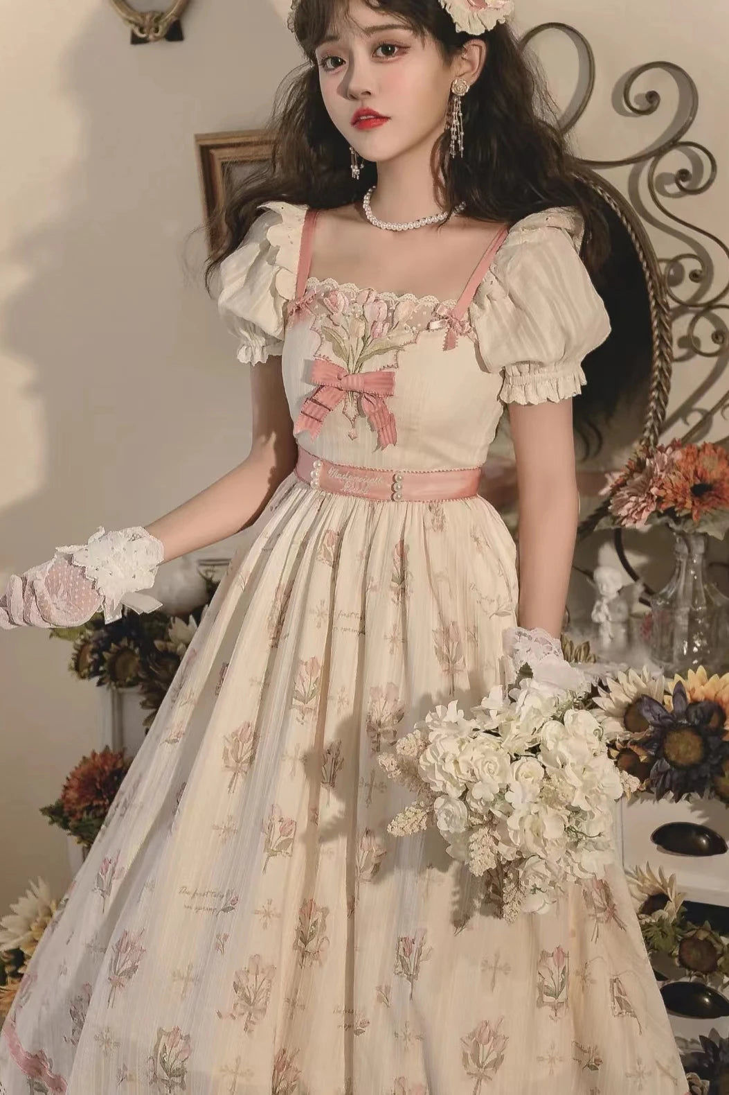 Vintage Blossom Princess Empire Waist Dress cottagecoreclothes
