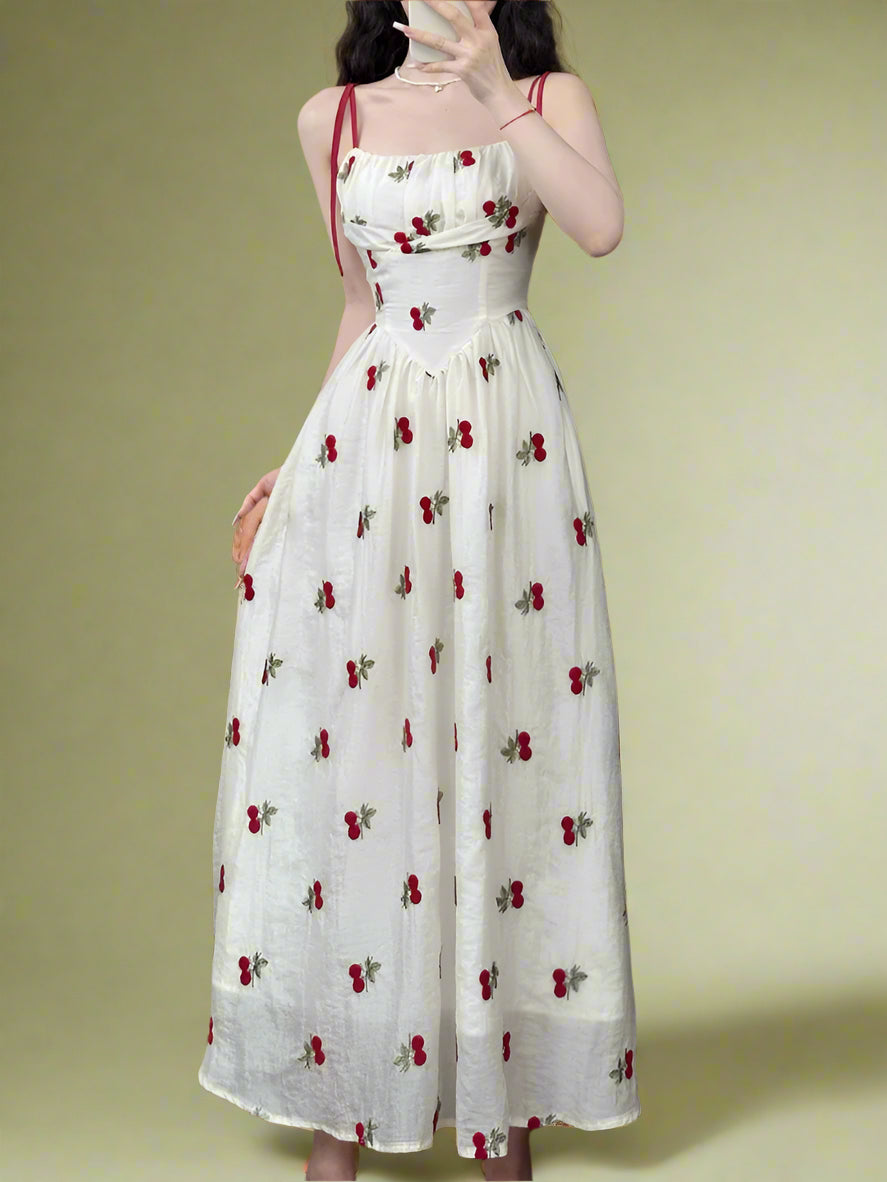 Vintage Sweetheart Cherry Embroidered Dress cottagecoreclothes