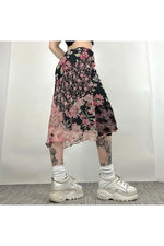 Goblincore Patchwork Floral Midi Skirt cottagecoreclothes