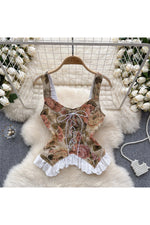 Retro Print Lace Top cottagecoreclothes