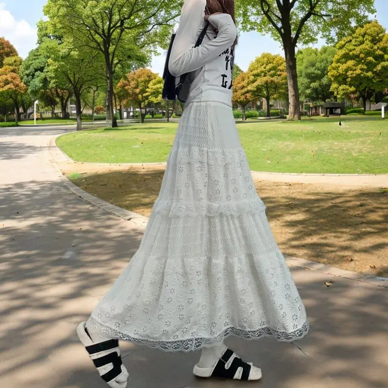 Fairycore Cutwork Lace Maxi Skirt