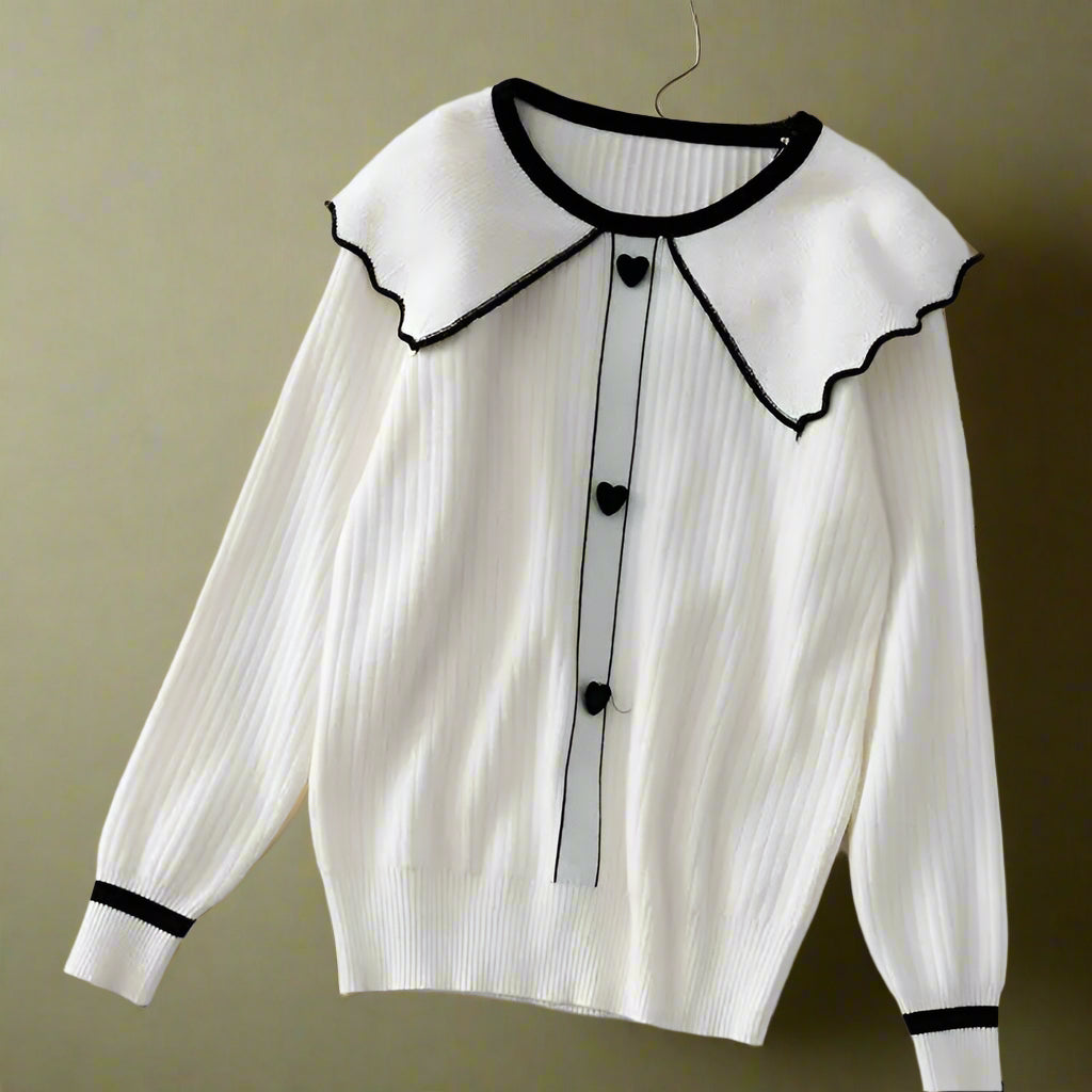 Vintage Contrast-Trim Ribbed Knit Sweater cottagecoreclothes