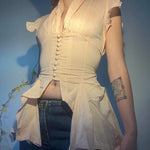 Vintage Button Up Peplum Blouse