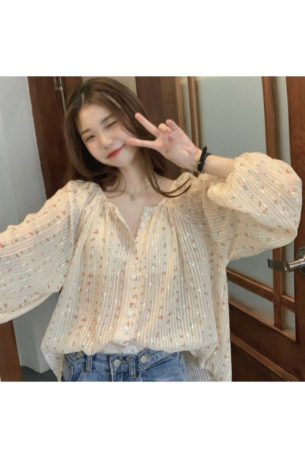 Cottagecore French Style Floral Casual Shirt cottagecoreclothes