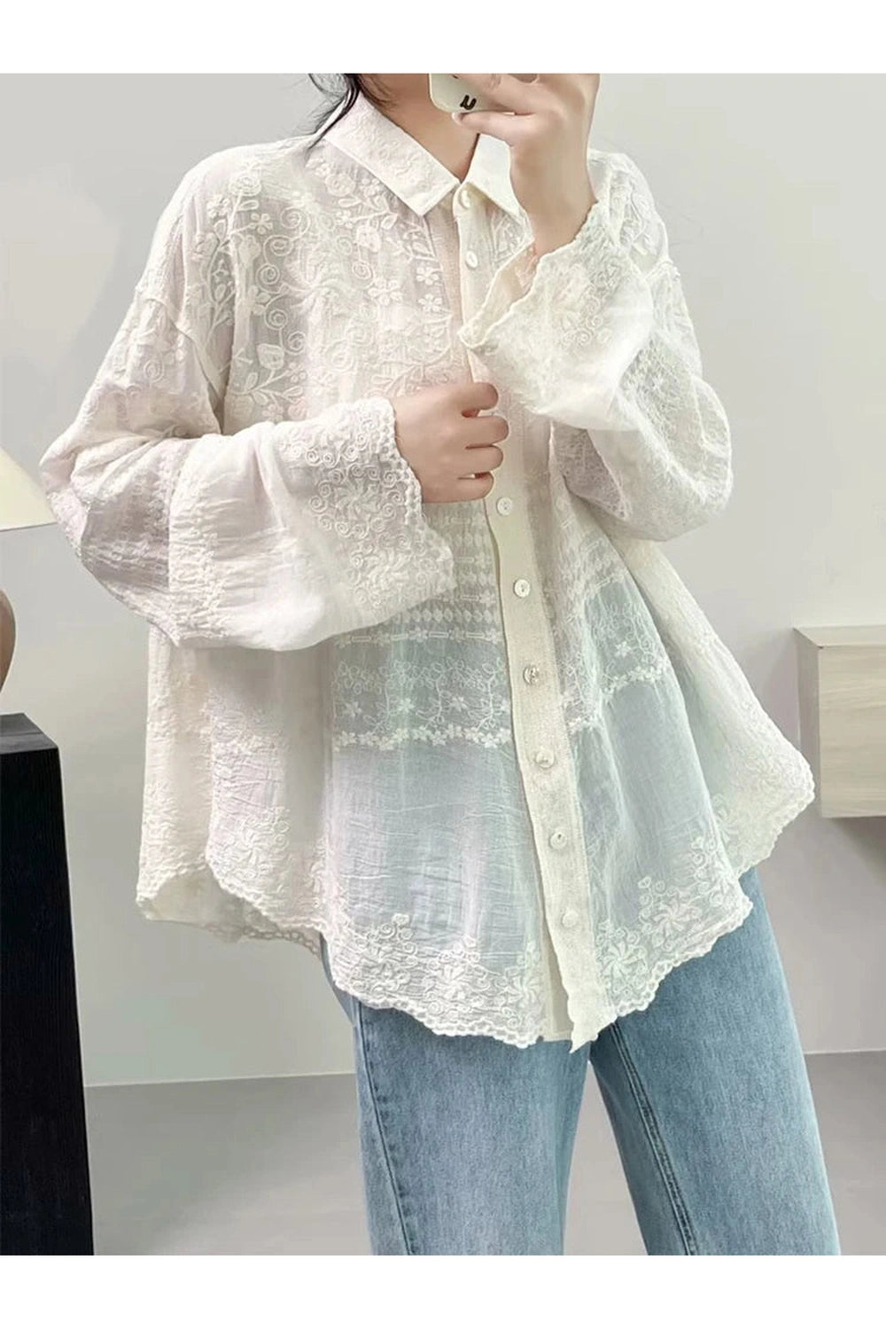 Floral Embroidery Tunic Shirt cottagecoreclothes