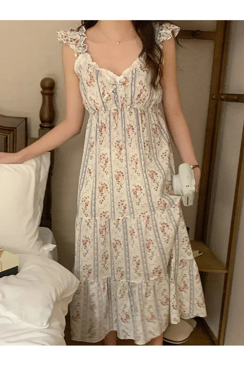 Vintage Lace Trimmed Sleeveless Midi Dress cottagecoreclothes