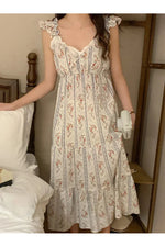 Vintage Lace Trimmed Sleeveless Midi Dress cottagecoreclothes