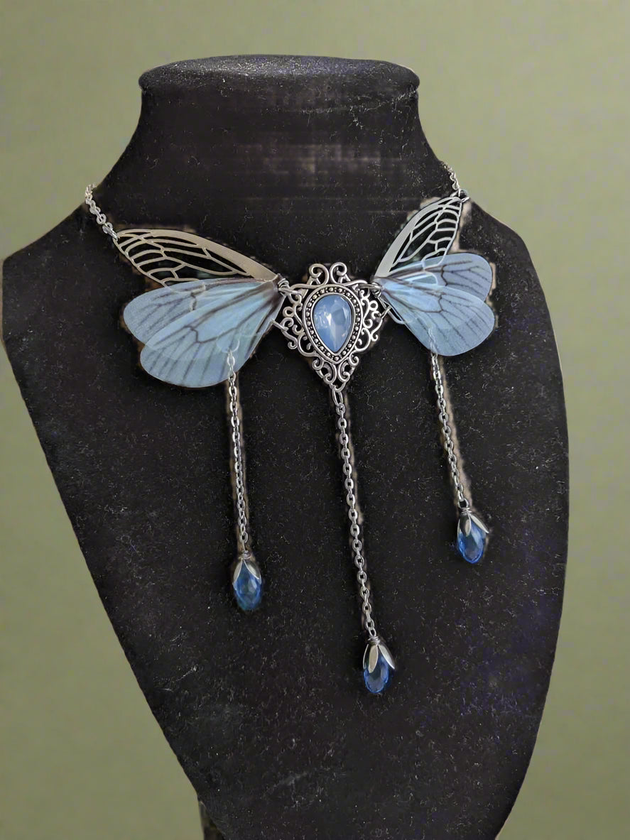 Fairycore Crystal Winged Pendant Necklace cottagecoreclothes