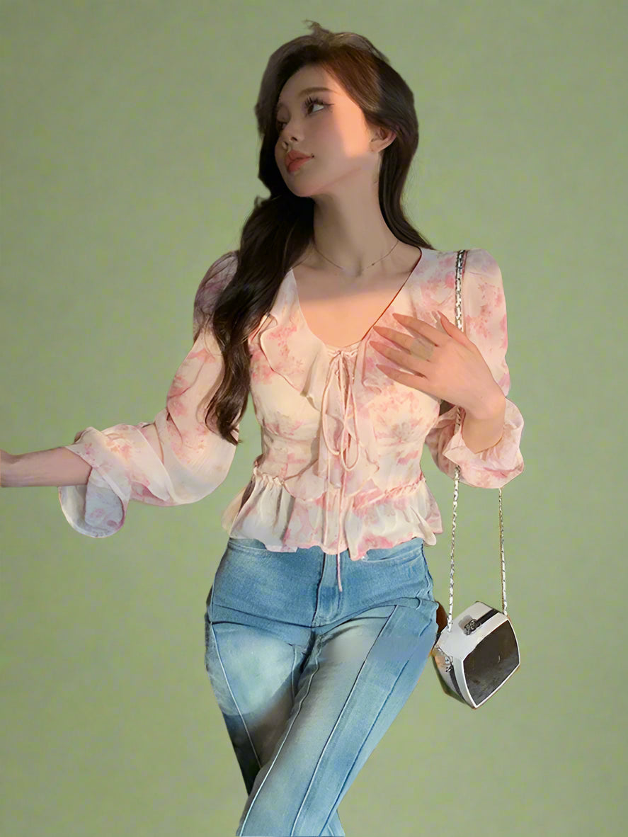 Fairycore Blossom Bell Sleeve Blouse cottagecoreclothes