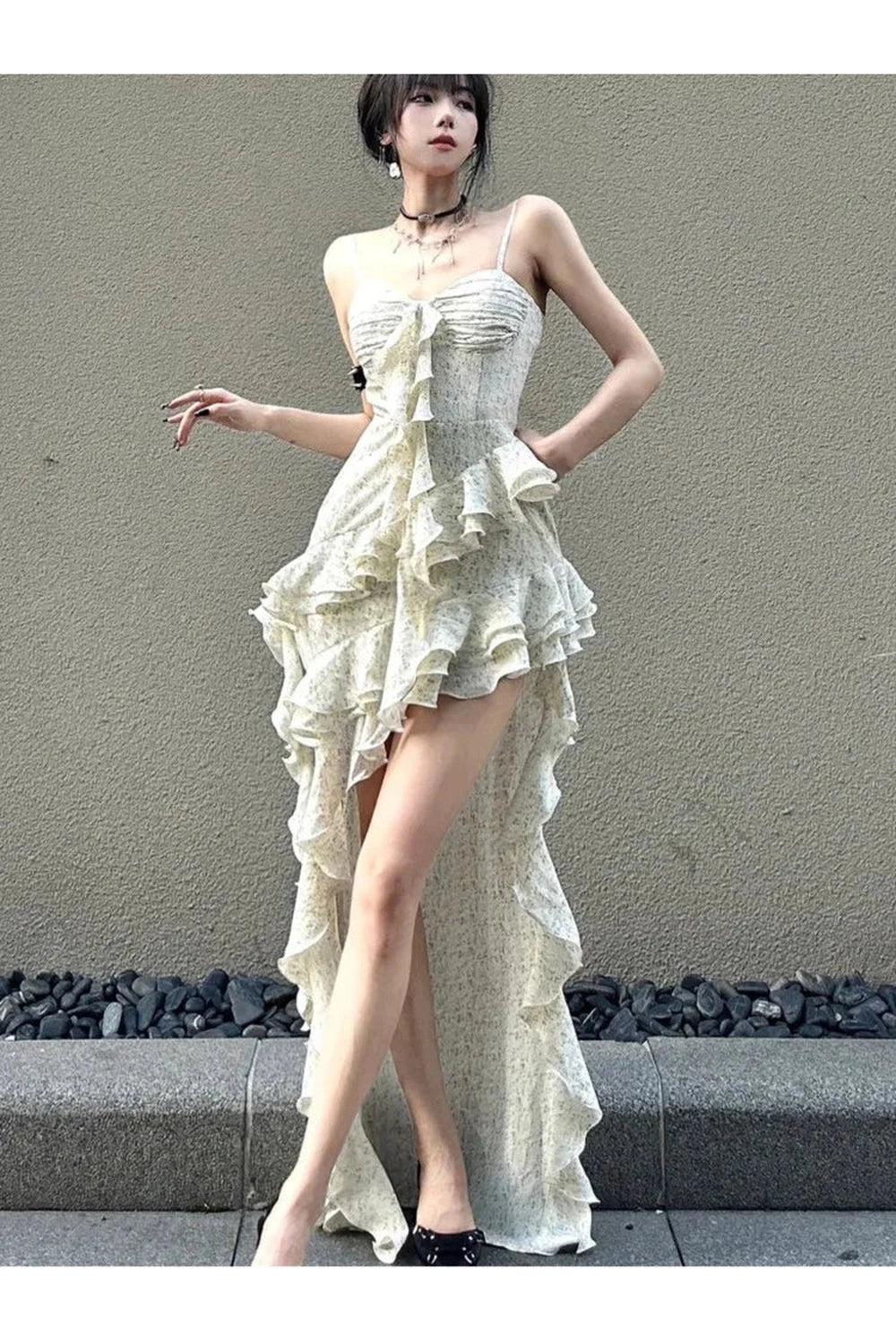 Spaghetti Strap Ruffle Dress cottagecoreclothes