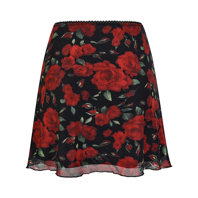 Crimson Bloom Sheer Skirt