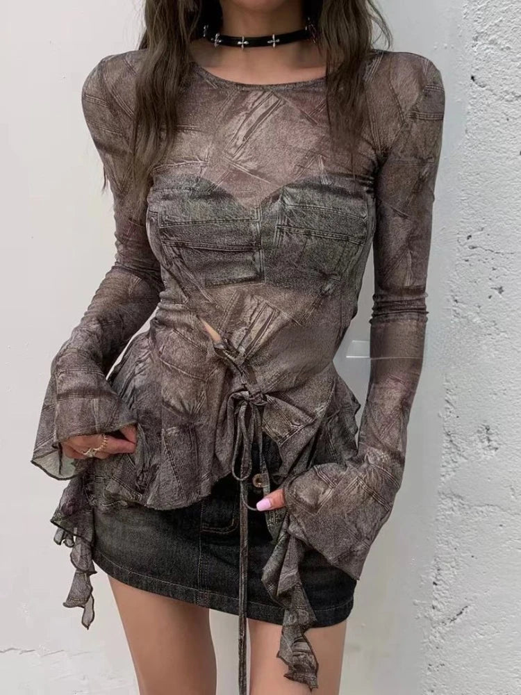 Fairy Grunge Ruined Reliquary Mesh Peplum Top