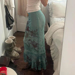 Fairycore Floral Print Ruffle Hem Mesh Skirt cottagecoreclothes