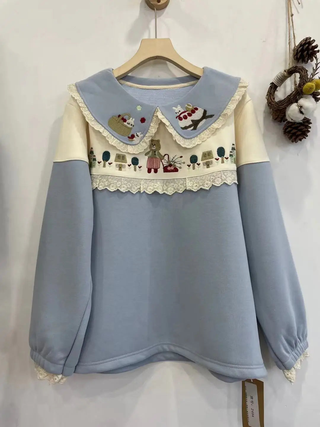 Mori Girl Embroidered Peter Pan Collar Sweatshirt cottagecoreclothes