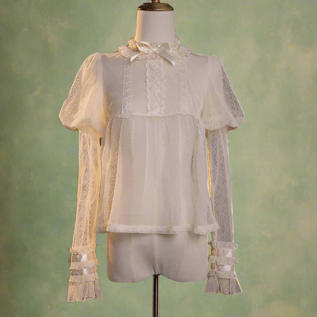 Vintage Ruffled High Neck Blouse cottagecoreclothes