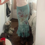 Fairycore Floral Print Ruffle Hem Mesh Skirt cottagecoreclothes