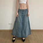 Retro Denim Tiered A-Line Skirt