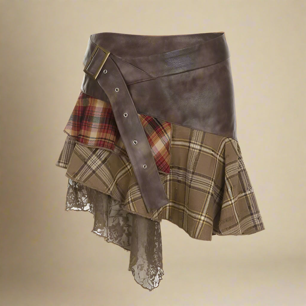 Grunge Layers Plaid Skirt cottagecoreclothes