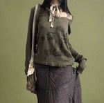 Goblincore Off-Shoulder Grunge Print Top cottagecoreclothes