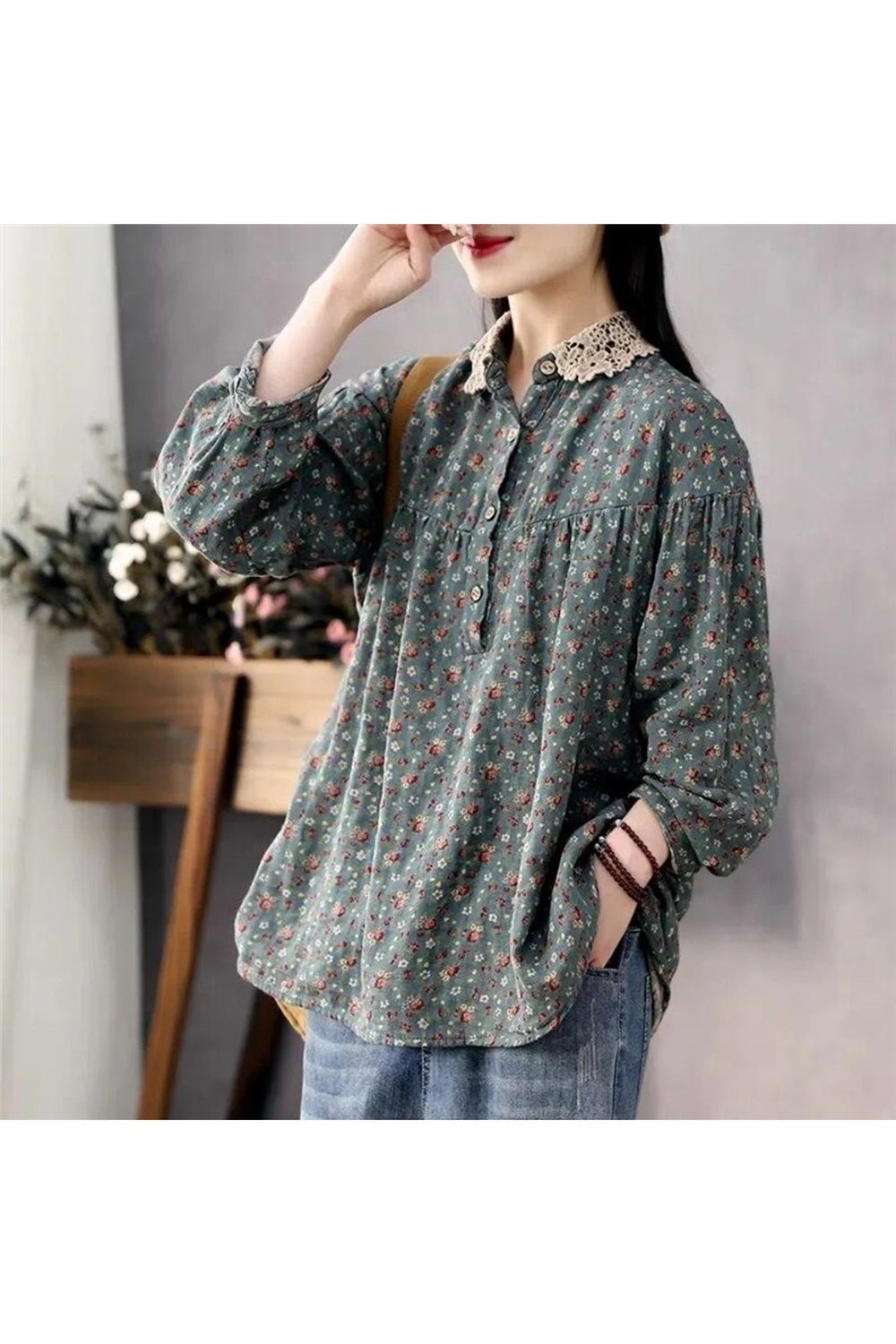 Linen Lace Collar T-Shirt cottagecoreclothes