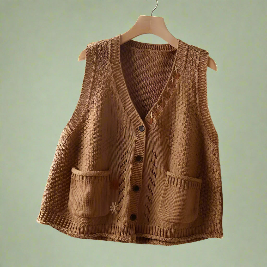 Mori Girl Floral Embroidered Knit Vest cottagecoreclothes