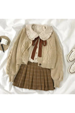 Mori Girl Bow Tie Plaid Outfit Set cottagecoreclothes