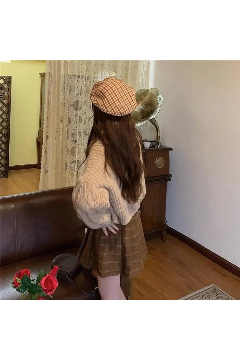 Mori Girl Bow Tie Plaid Outfit Set cottagecoreclothes