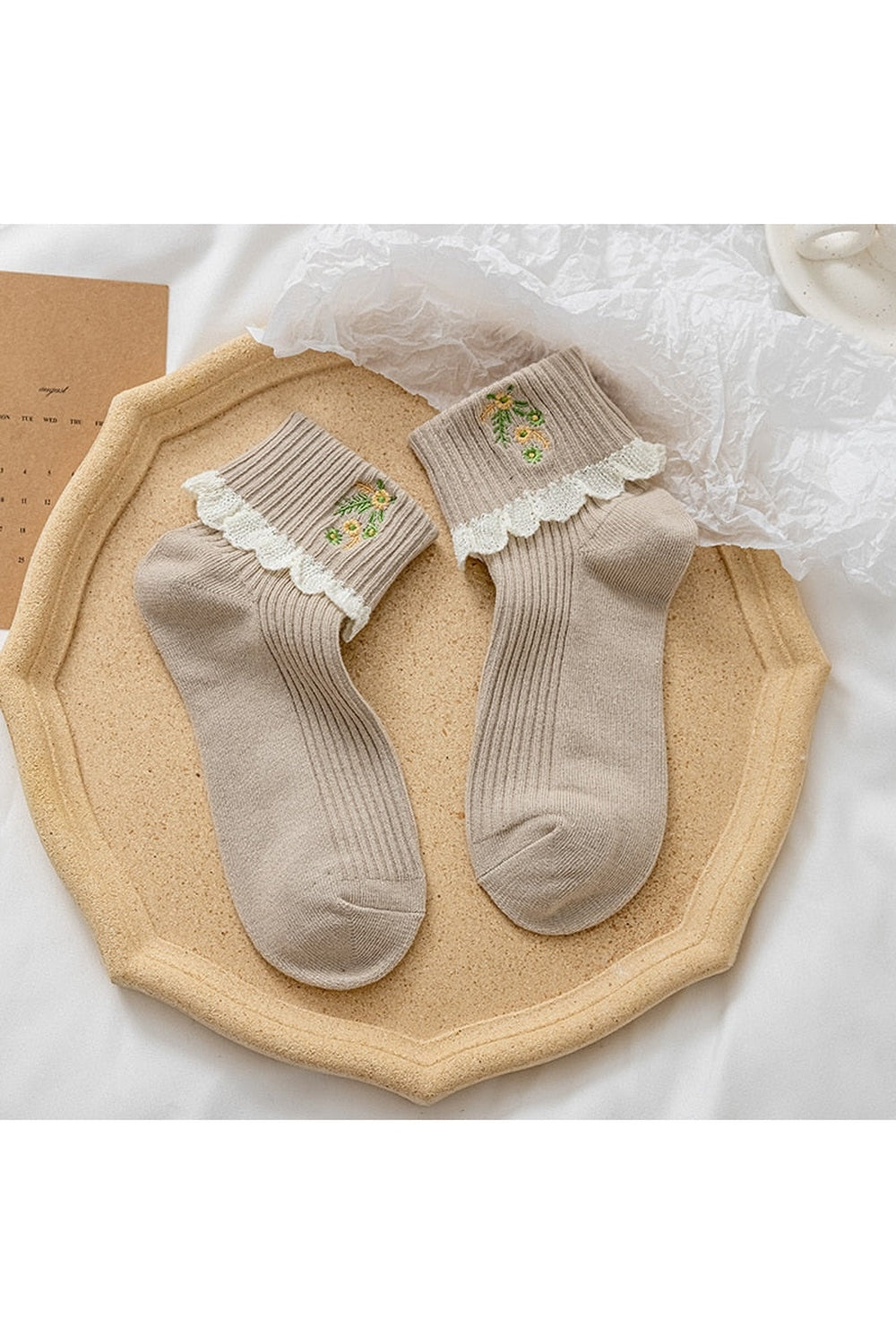 Retro Lace Ruffle Floral Socks cottagecoreclothes