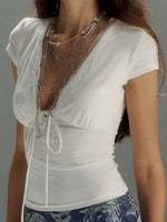 Fairycore Lace Tie Front Crop Top