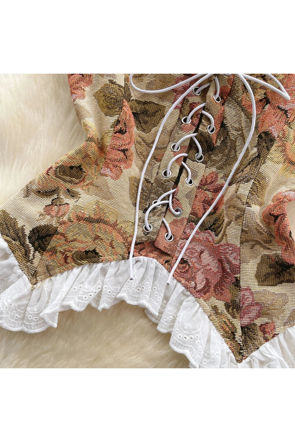 Retro Print Lace Top cottagecoreclothes