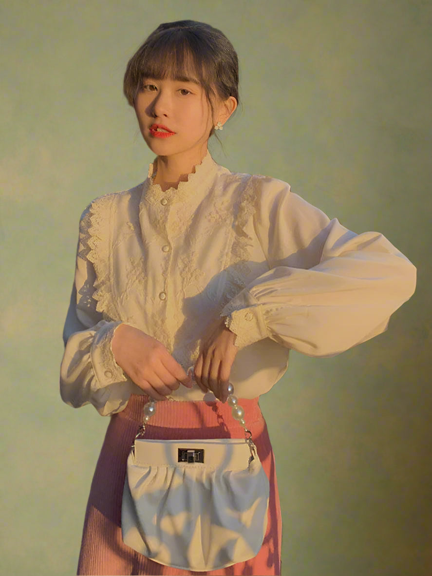 Vintage Lace High-Neck Blouse cottagecoreclothes