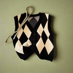 Vintage Argyle Knit Button-Up Vest cottagecoreclothes