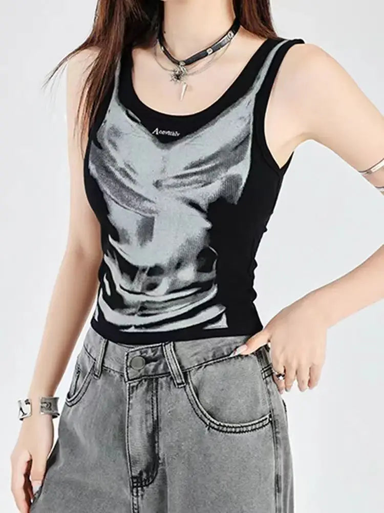 Gothiccore Floral Print Ruched Tank Top