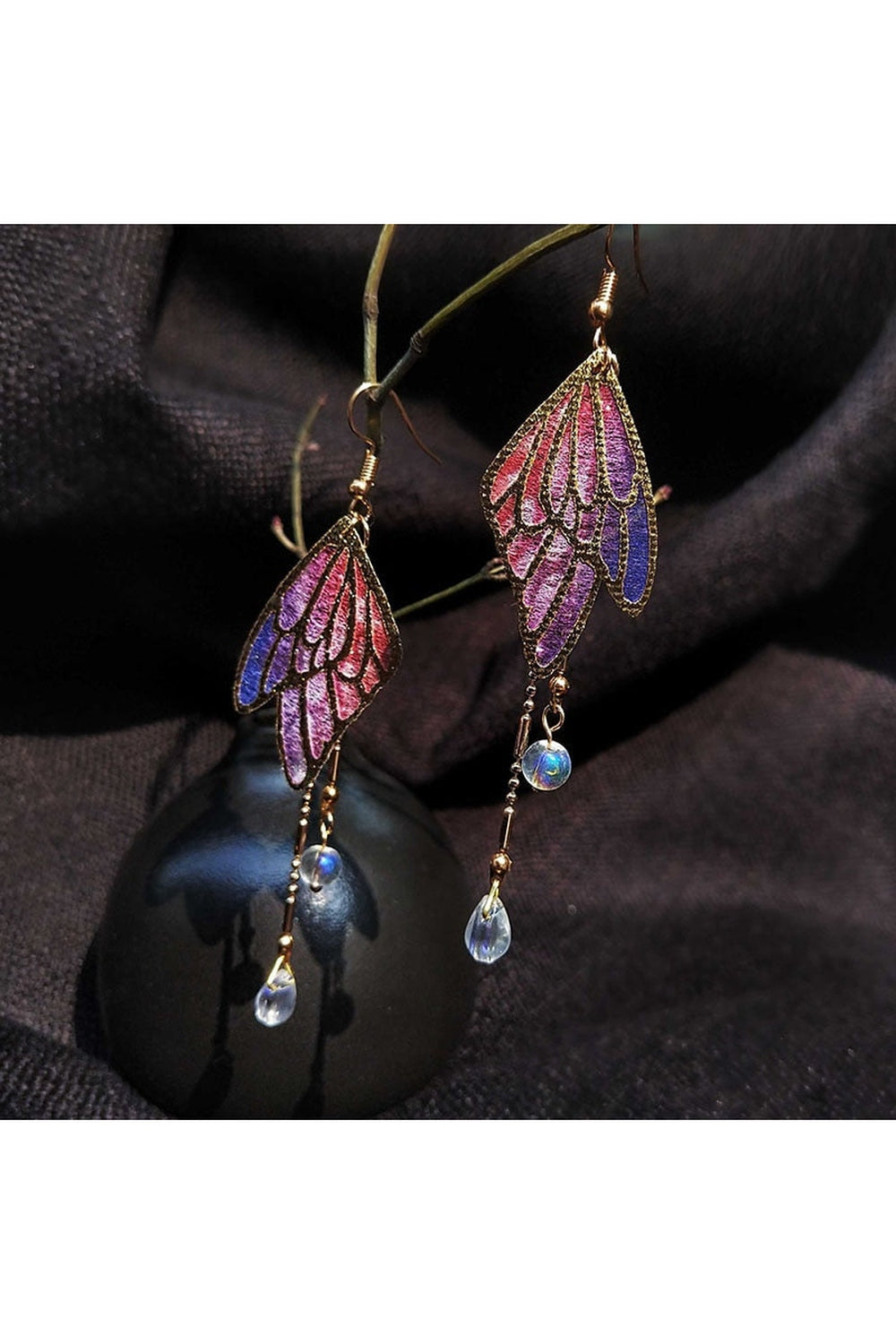 Fairycore Enamel Butterfly Tassel Drop Earrings cottagecoreclothes