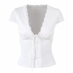 Fairycore Lace Tie Front Crop Top