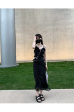 Fairy Grunge Ruffles Maxi Dress with Lace Patchwork cottagecoreclothes