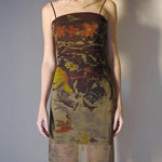 Fairygrunge Woodland Print Spaghetti Strap Dress cottagecoreclothes