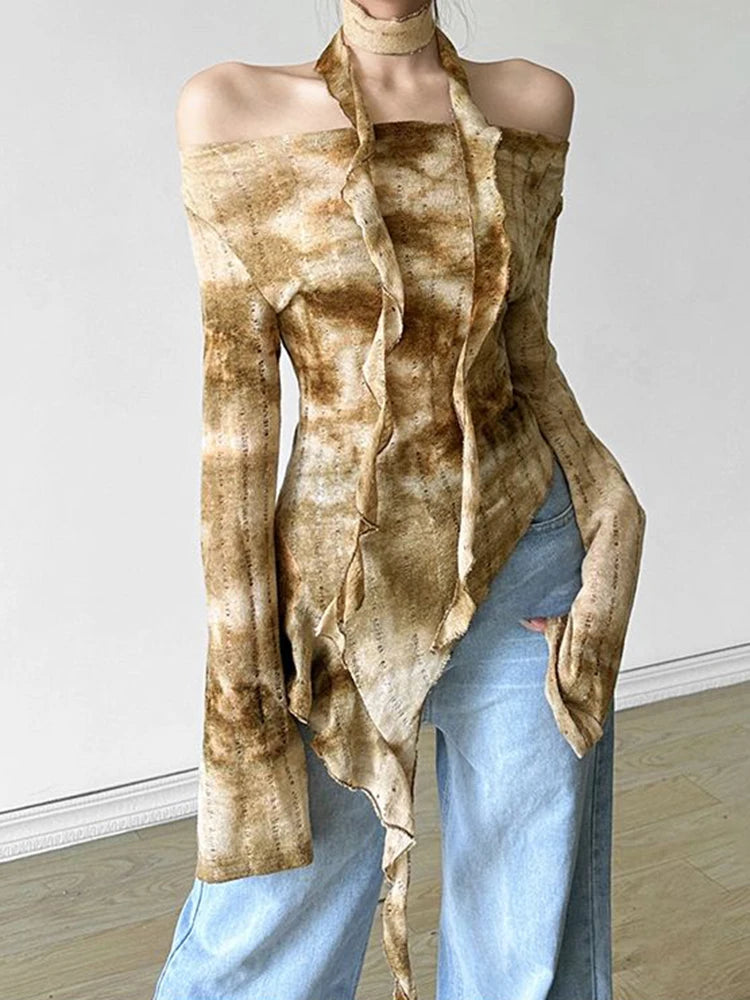 Fairy Grunge Ashen Ruffle Distressed Blouse