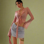 Fairycore Ruffled Tie-Front Sheer Blouse cottagecoreclothes