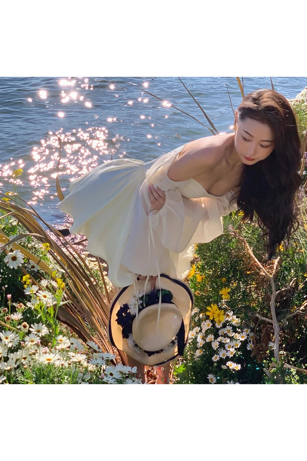 White Bubble Sleeve Dress cottagecoreclothes