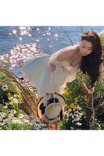 White Bubble Sleeve Dress cottagecoreclothes