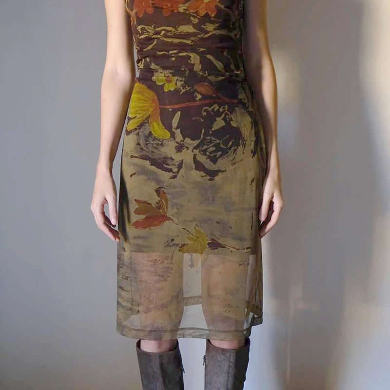 Fairygrunge Woodland Print Spaghetti Strap Dress cottagecoreclothes