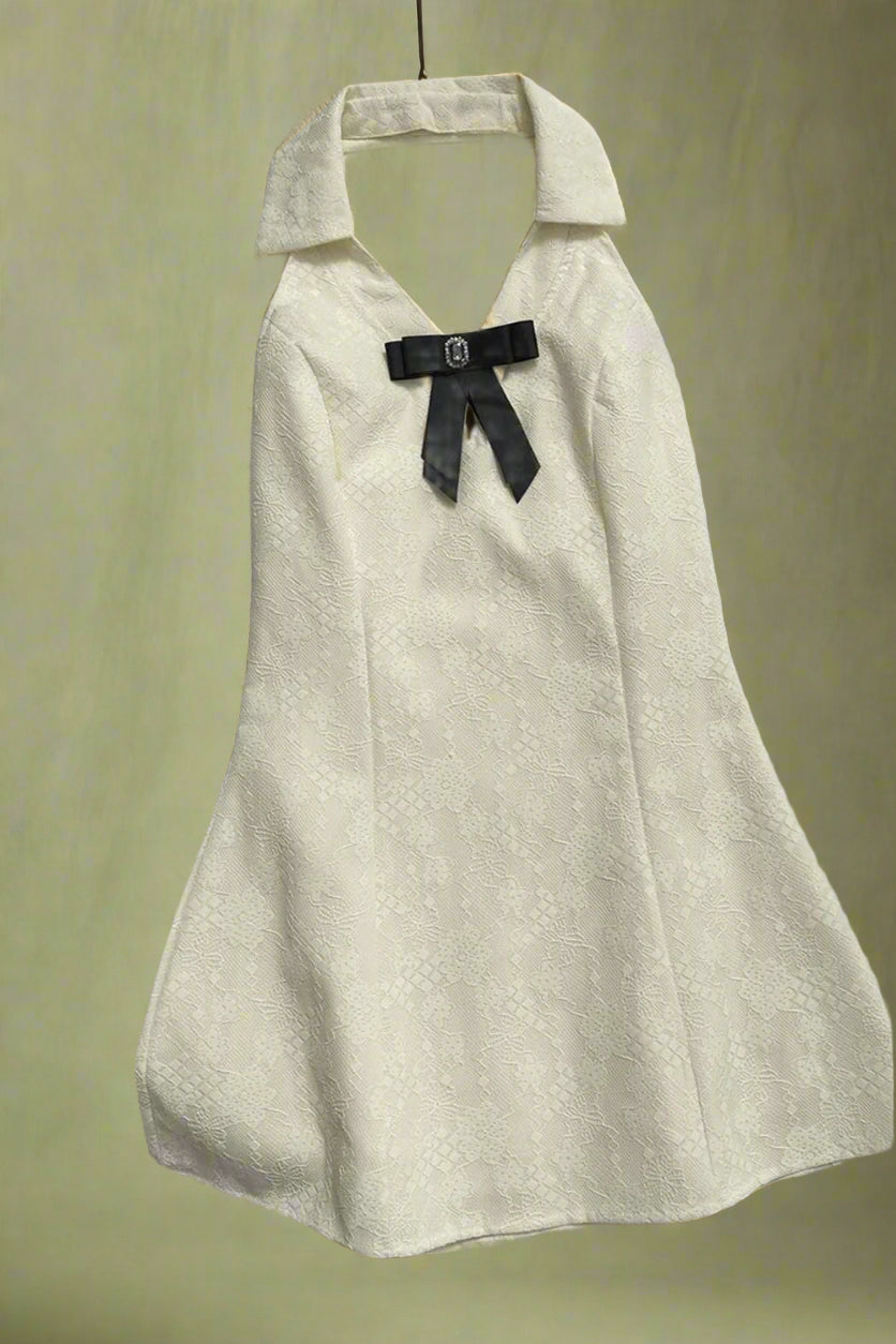 Vintage-Inspired Bowknot Halter Dress cottagecoreclothes